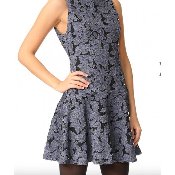 Alice + Olivia Blue Floral Aplique Fonda Crew Sleeveless Fit and Flare Dress 0 - Picture 2 of 14